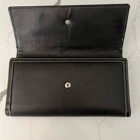 Coach Black Leather Patent Leather Stripe Wallet with Check Book Cover - Picture 6 of 11